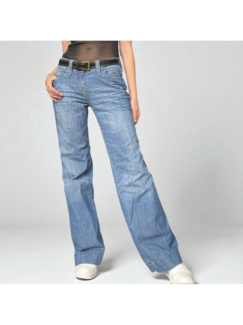 Y2K May 75 Low Rise Flare Jeans Stretch Cotton Distressed 27x33.5